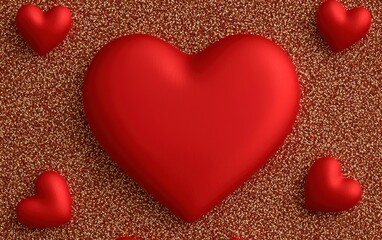 A vibrant display of red hearts on a glittering brown background, symbolizing love and affection.