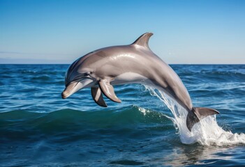 Naklejka premium Majestic Dolphin Leaps Through Ocean Waves: Breathtaking Wildlife Photography
