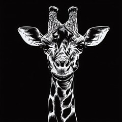 Obraz premium Giraffe portrait, black and white, close-up, animal art, background
