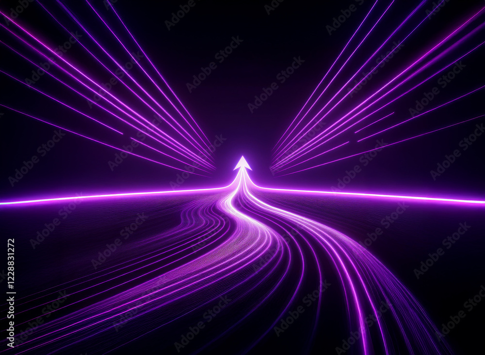 Aufkleber abstract image of a glowing purple arrowhead path converging into the distance. the vibrant lines cr