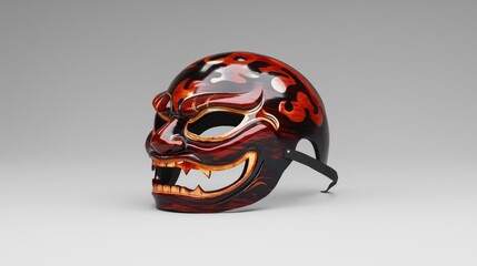 Fototapeta premium Red And Black Japanese Oni Mask With Intricate Details
