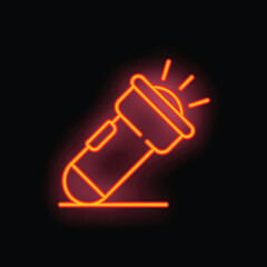 Neon flashlight is illuminating the dark with a bright beam of light