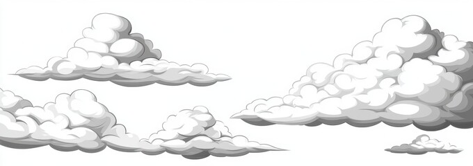 Cartoon cloudscape, white background, design element