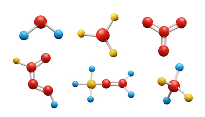 3D atom structure of molecule, vector colorful structural chemical formula and volume molecule model united spheres