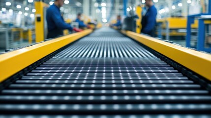 Factory conveyor belt with workers.
