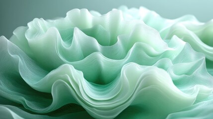 Obraz premium Soft, flowing mint-green fabric resembling petals, creating a serene atmosphere with gentle waves