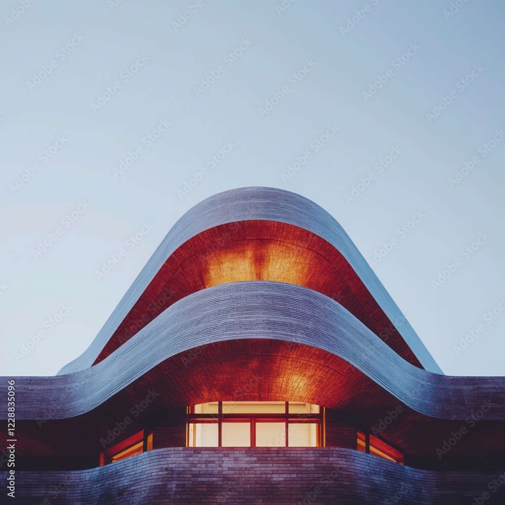 Poster modern architecture abstract curved building design at dusk