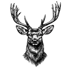 Monochrome deer head portrait, elegant wildlife art, possible use in print design