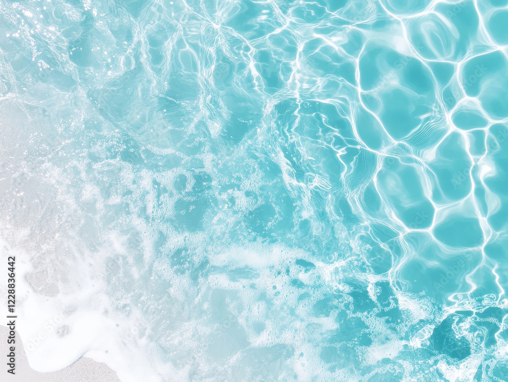 Aufkleber crystal clear turquoise water with gentle waves and foam, creating serene and refreshing atmosphere.