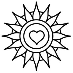 Heart-Shaped Sun Center Line Art