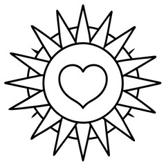 Heart-Shaped Sun Center Line Art