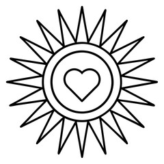 Heart-Shaped Sun Center Line Art