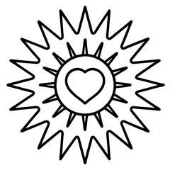 Heart-Shaped Sun Center Line Art