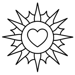 Heart-Shaped Sun Center Line Art