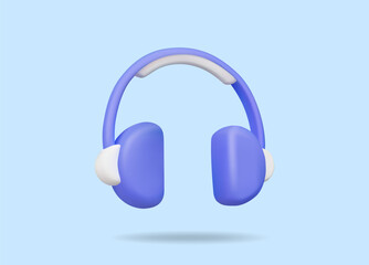 3D vector render illustration of a minimalist, simple and modern headphone icon. Soft and clean blue and white tones for design, music, audio, podcasts, applications, multimedia, listening.