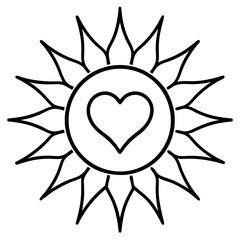 Heart-Shaped Sun Center Line Art