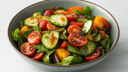 Fresh salad bowl with crisp greens and colorful vegetables, perfect for healthy meal