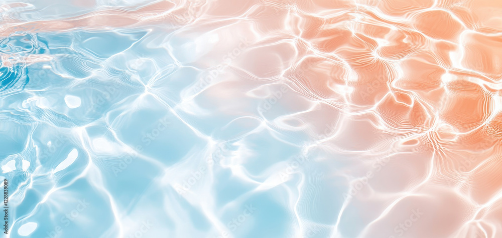 Aufkleber high resolution water texture background showing ripples and reflections in blue and orange hues, cr