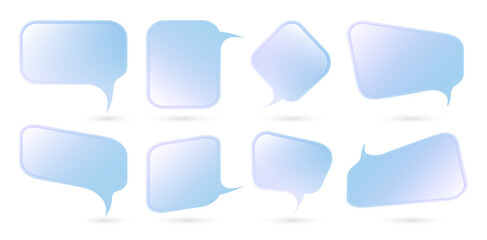 Set of pink blue pastel speech bubbles chat apps iridescent colors isolated on white backgrounds for user interface web design, banner poster element, Layouts, collages, scene design, minimalist style