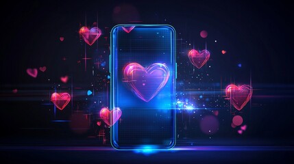 Digital marketing story template with moving neon heart borders, bold call to action, dark background