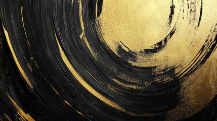 Oil and acrylic circle strip line smear blot canvas painting paper Abstract texture gold black color stain brushstroke texture grain background