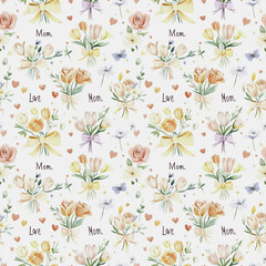 Floral pattern design celebrating love for mom with soft colors and delicate details