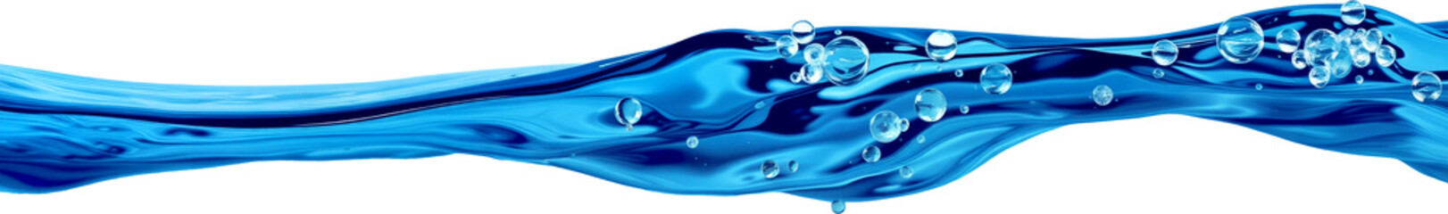 Close-up of a blue water wave with bubbles isolated on transparent background.generative AI