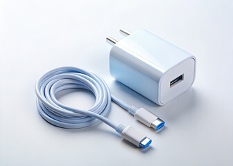 Fototapeta premium Minimalist White Background Product Shot: Fast Phone Charger with Lightning Cable