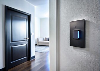 Modern Apartment Entrance: Locked Office Door, Black Light Switch Detail