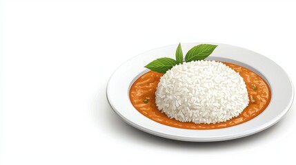 White Rice with Orange Curry Sauce and Basil Garnish