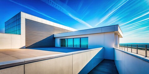 Fototapeta premium Modern Building Rooftop Architecture, Blue Sky Minimalist Photo