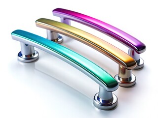 Modern Metal Furniture Handles: Front View, Isolated on White Background - Perfect for Interior Design