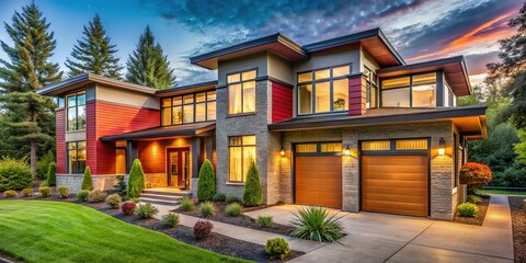 Obraz premium Modern Northwest Home Exterior - Bright Portland Style Architecture