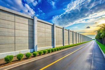 Obraz premium Modern Precast Concrete Wall with Fiberglass Panels & Roadside View - Stock Photo