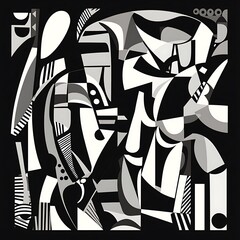 Abstract geometric shapes composition, black and white, design, print, background