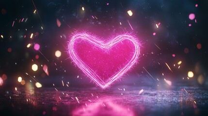 Eye catching email header design with a glowing pink neon heart and animated sparkles for Valentines offers