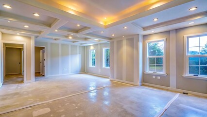 Obraz premium New Home Interior: Gypsum Plaster Walls Ready for Paint