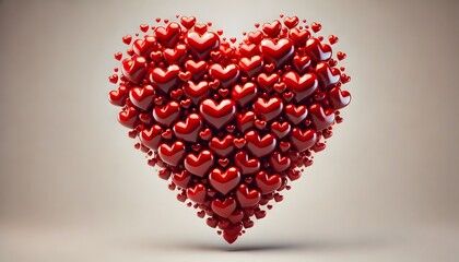 Dense Heart-Shaped Formation of Glossy Red Hearts with Vibrant and Reflective Finish
