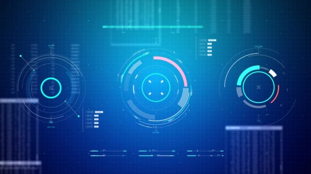 3D Rendering universal Technology Line and frame Video overlay futuristic HUD Head up display interface template with basic geometry line element. Video template widescreen aspect ratio