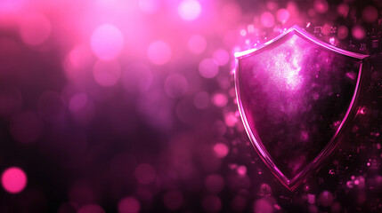 Cybersecurity concept with shield icon hologram emerging from a digital computer chip minimalistic modern style with bright tone and blurred background empty caption space