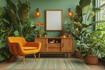 Lush Greenery Interior Design With Mid Century Modern Furniture