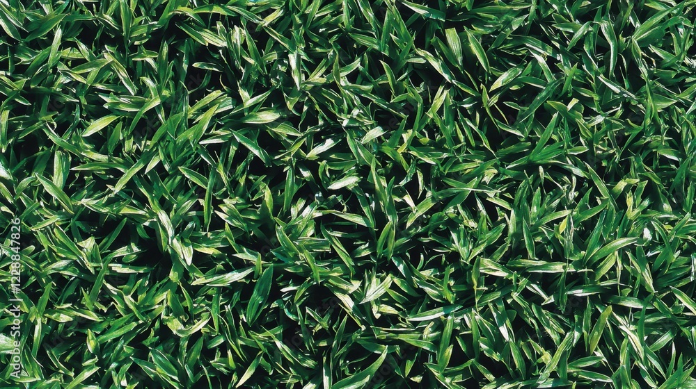Poster bright green grass with soft sunlight creating depth and texture, emphasizing its natural and organi