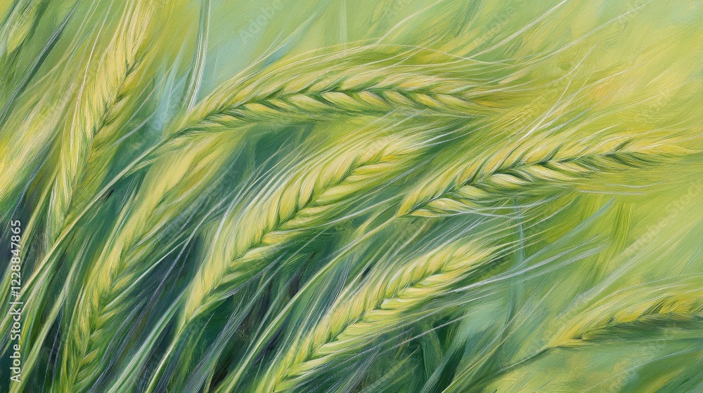Poster bright green grass with soft sunlight creating depth and texture, emphasizing its natural and organi