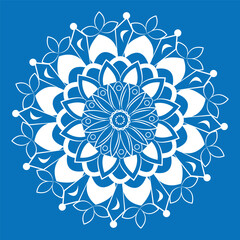 Abstract white color floral mandala ornament with blue background