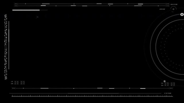 Universal technology line and frame video overlay futuristic HUD head up display interface template with basic geometry line element. Video template widescreen aspect ratio