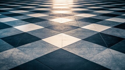Fototapeta premium Abstract Checkered Floor with Light and Shadow
