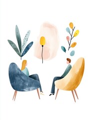 Therapist and patient engaged in a supportive talk therapy session in a cozy room