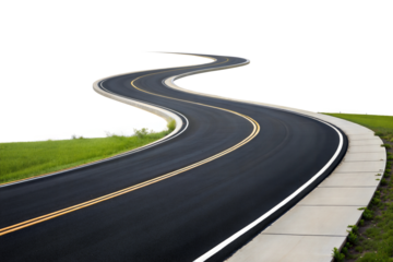 Long Empty Highway road in s shape , curve road isolated on transparent background