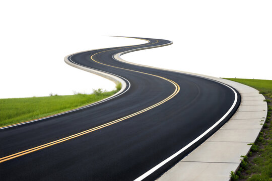 Long Empty Highway road in s shape , curve road isolated on transparent background