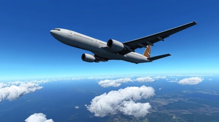 Obraz premium Large passenger plane flying in the blue sky